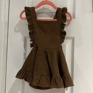 (SET) 2 Pinafore Baby Dresses for Spring, Special Occasions, Gray & Brown